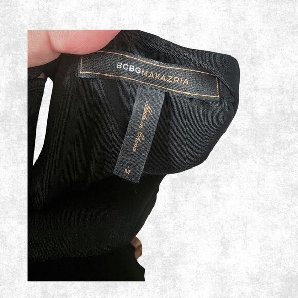 BCBGMAXAZRIA Black Draped Sheath Dress – M | Beaded Collar + Pockets | Luxe Glam - Picture 9 of 9